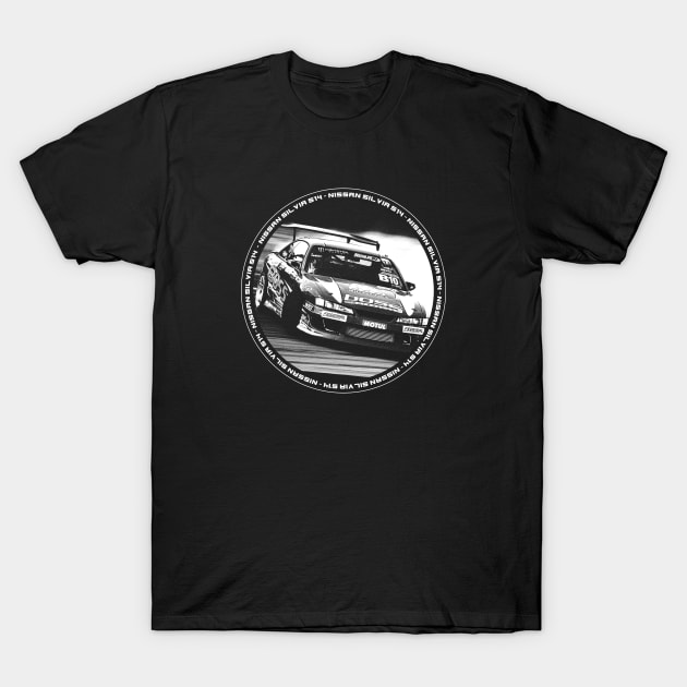 NISSAN SILVIA S14 KOUKI Black 'N White 4 (Black Version) T-Shirt by Cero